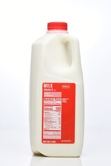 A Half Gallon Carton of Pasteurized Grade A and Homogenized Whole Milk, with label showing nutrition facts.