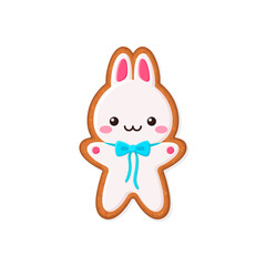 Rabbit shaped gingerbread cookie. Flat vector illustration