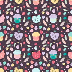 Easter seamless pattern with chickens