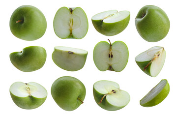 Different types of apples on a transparent background.