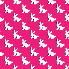 Seamless pattern with silhouettes of white rabbits