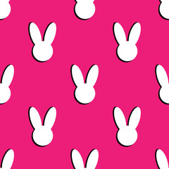 Seamless pattern with white rabbit heads
