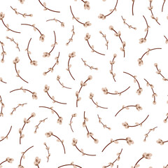  Willow twig seamless background. Easter pattern. Vector illustration