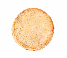 Tasty organic rusk isolated on white, top view