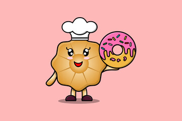 Cute cartoon Cookies chef character donuts in flat cartoon style illustration