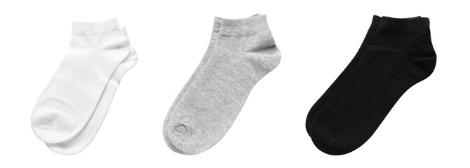 Set with different socks on white background. Banner design