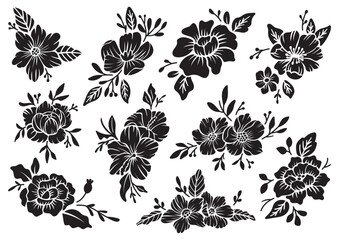 Fototapeta premium Set of flower silhouette design element