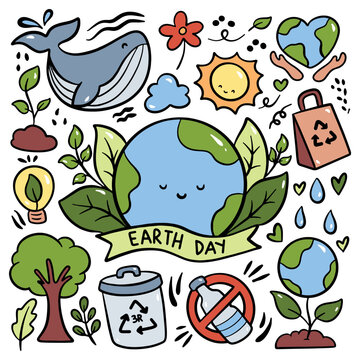 Hand drawn earth day doodle 