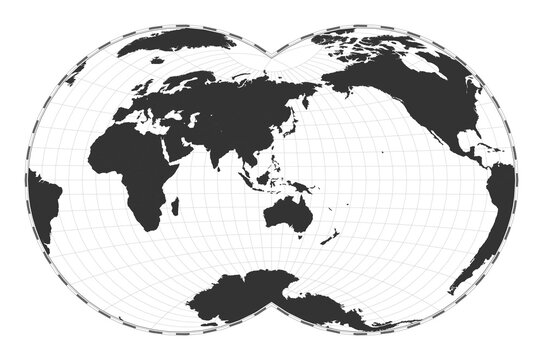 Vector world map. Van der Grinten IV projection. Plan world geographical map with latitude/longitude lines. Centered to 120deg W longitude. Vector illustration.
