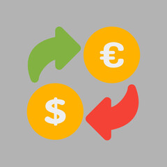 Money exchange icon in flat style about travel, use for website mobile app presentation