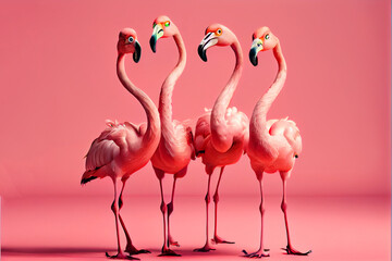 Pink Flamingos on Seamless Background. Generative ai