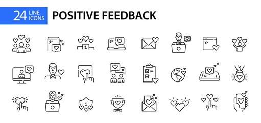 Positive feedback social media like icons set. Pixel perfect, editable stroke