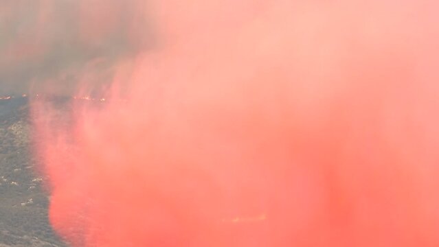 View of airdrops after a deadly fire broke out at Fairview fire in Hemet, California, USA, 2022