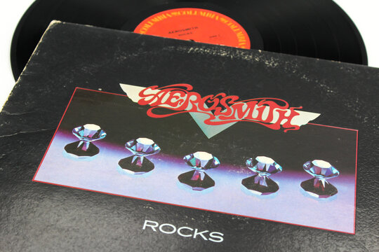 Classic rock band, Aerosmith, music album on vinyl record LP disc. Titled Rocks  Album Cover. Taken in Miami, FL on December 2022.