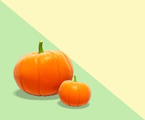 Colorful fresh ripe pumpkin on color background