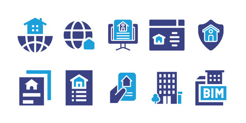 Fototapeta na wymiar Real estate icon set. Bold icon. Duotone color. Vector illustration. Containing real estate, insurance, card, apartment, bim.