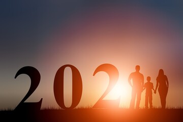2023 numbers and happy couple silhouette