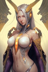 Ai generated illustration of a mecha girl with wings - obrazy, fototapety, plakaty