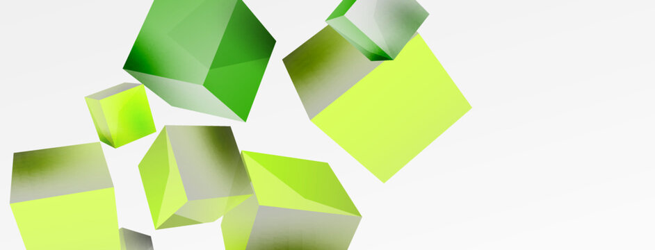 3d cubes vector abstract background. Composition of 3d square shaped basic geometric elements. Trendy techno business template for wallpaper, banner, background or landing