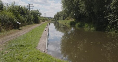 Wide shot from Aston Lock on the Trent and Mersey Canal with towpath