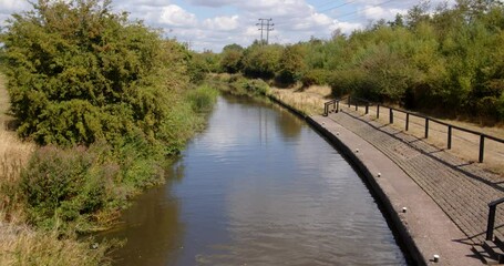 Wide shot from Aston Lock looking down on to Trent and Mersey Canal.