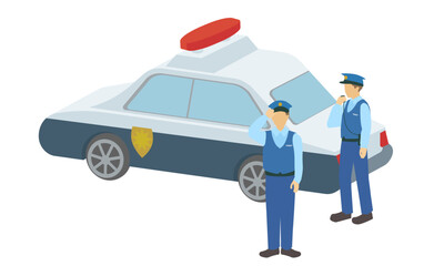 警官とパトカーのイラスト © デデムシ