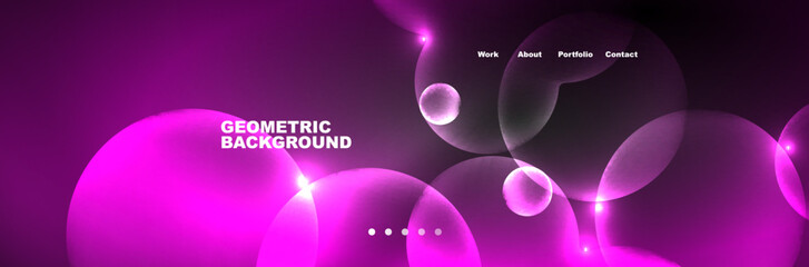 Shiny neon circles and bubbles, dark abstract background with blurred magic neon light, wallpaper design