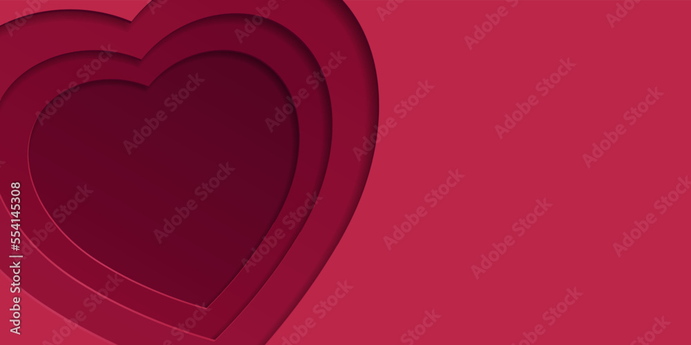 Wall mural 3d gradient background. red paper cut out heart shape pattern in layers. color of the year 2023 viva