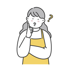 頬に手をあてて悩んでいる表情の主婦のイラスト素材  考える 悩み