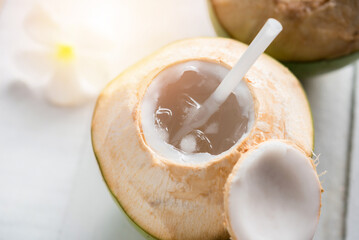 coconut juice . Fresh coconut water, young coconut drink.