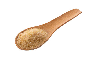 Brown sugar in wooden spoon on transparent png