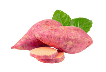 sweet yam potato with leaf isolated on transparent png