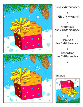Differences game with holiday gift or present. Answer included.
