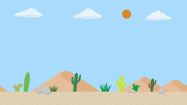 砂漠とサボテンのアニメーション背景（スピード感のある移動のイメージ）