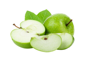 green apple with leaf isolated on transparent png
