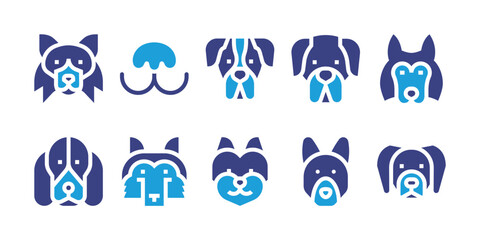 Dog breeds icon set. Vector illustration. Containing border collie, dog nose, saint bernard, great dane, belgian shepherd, basset hound, malamute, west highland terrier, german shepherd