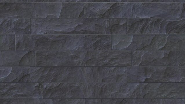 Slate gray outdoor stone cladding seamless surface loop. Stone tiles facing house wall.