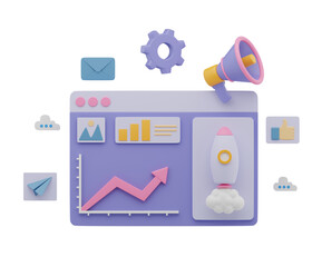Digital Marketing Graph 3D Illustration