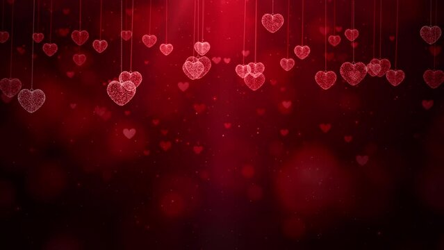 Valentine's day abstract background, Red Heart shaped and particles flowing for Valentine's day, Wedding anniversary, Background animation 4K seamless loop