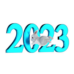 2023 干支 ウサギ うさぎ 兔 新年 年賀状 3D CG 飛躍 跳躍 3DCG 透過PNG