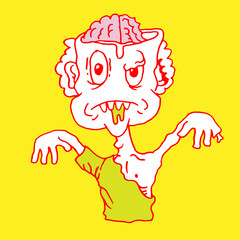 hand drawn vector illustration of a half zombie character