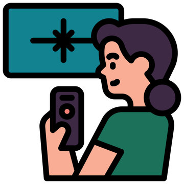 woman holding remote watching tv clip art preview