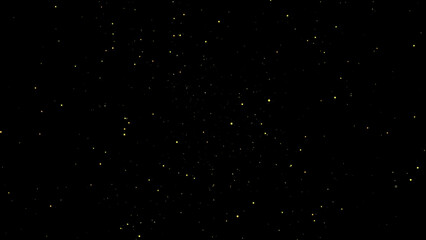 Abstract shiny golden particles flying towards camera