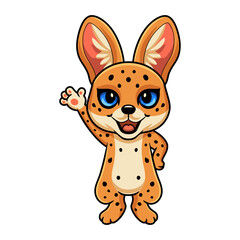 Cute serval cat cartoon waving hand