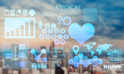 Beautiful city view and digital icons and info graph.