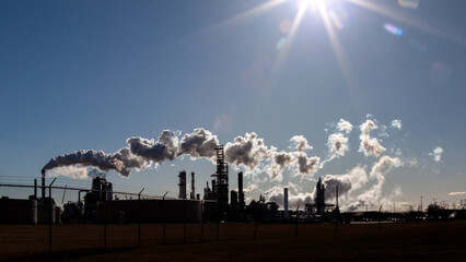 Illinois, USA - March 27, 2022: An oil refinery facility skyline. An oil refinery is a facility...