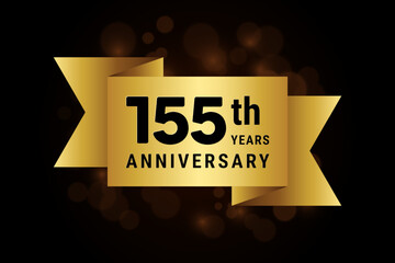 155th Anniversary. Anniversary Template Design with Golden Ribbon. Vector Template Illustration