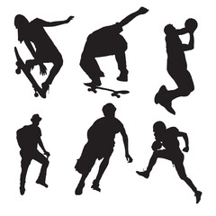 set of silhouettes of sports player