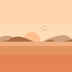 Fototapeta na wymiar Vector landscape sun on the background of the hills in the desert pastel brown colors