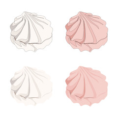 Vector white and pink sweet sugar shell shaped marshmallow on white background